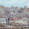 watercolor painting of an adult and child walking among the badlands formations - by Judy Thompson watercolor painting of an adult and child walking among the badlands formations - by Judy Thompson
