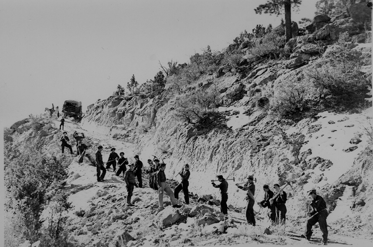 CCC crew builds the road into Frijoles Canyon