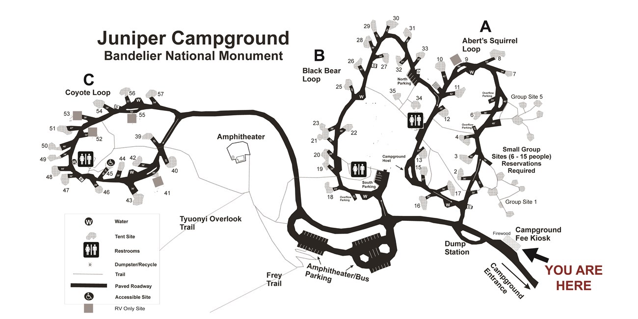 A map of all spaces and ammenities in the Juniper Campground