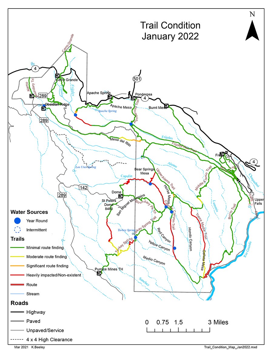 a color coded map showing trail conditions
