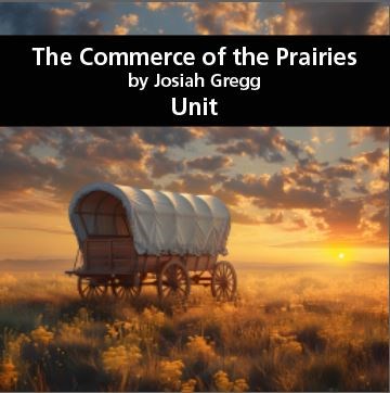 A covered wagon at sunset along the Great Plains