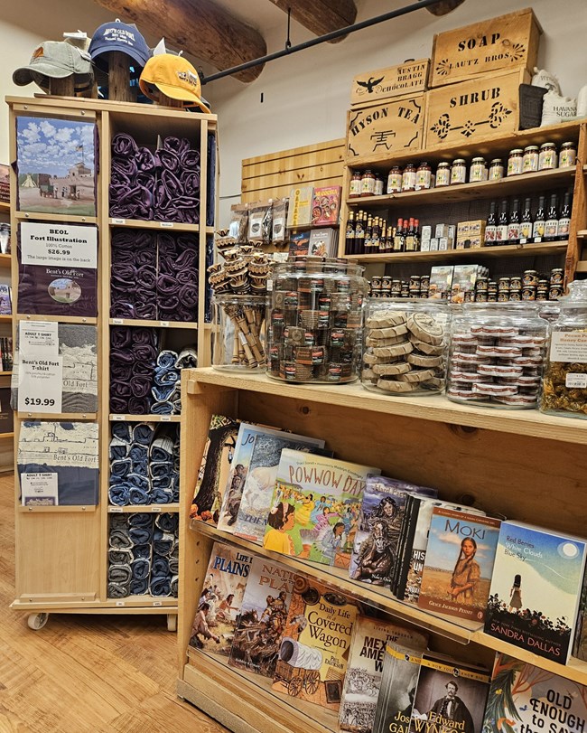 Shelves and fixtures showing items for sale in the park store.