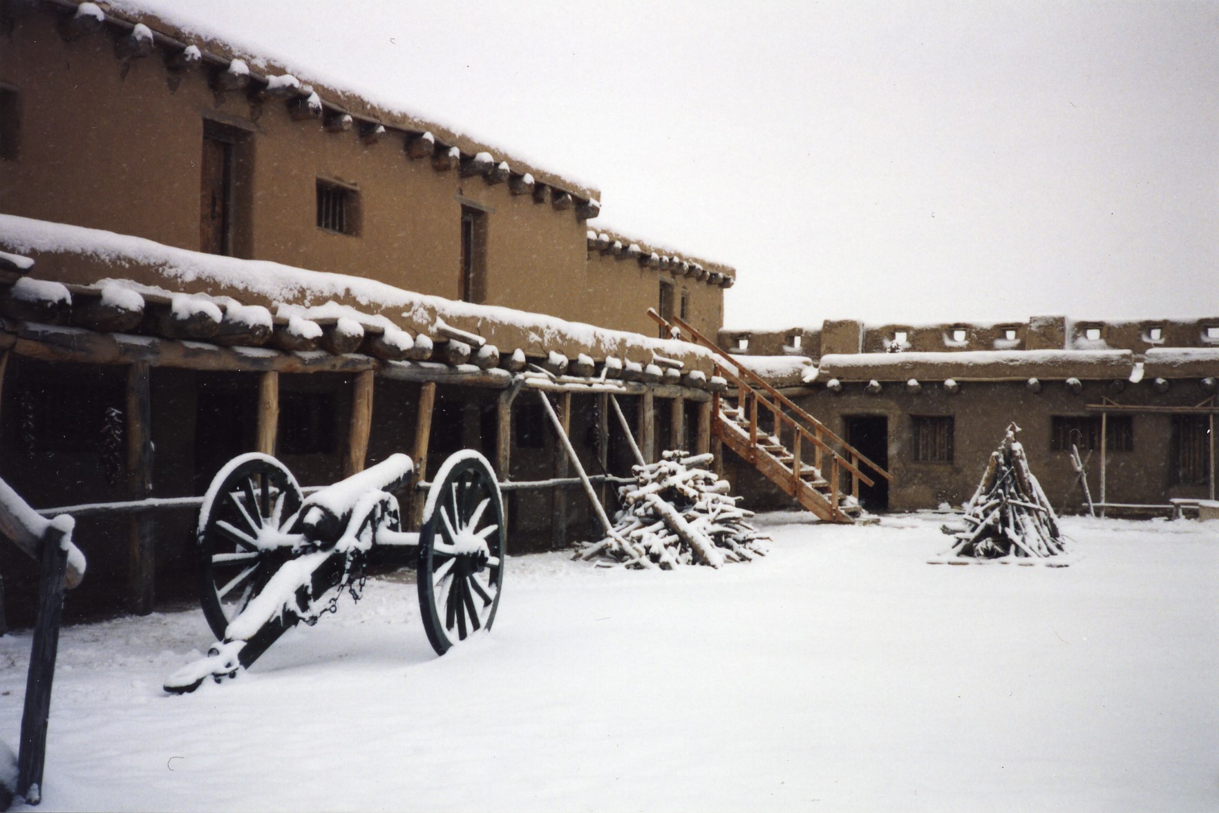 The plaza covered in snow Snow in a rectangular interior courtyard