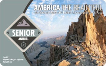 America The Beautiful - National Parks and Federal Recreational Lands 2023 Senior Annual Pass showing rock outcrops and valley in Sequoia and Kings Canyon National Parks