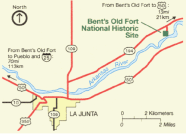 Local map of highways to Bent's Old Fort NHS