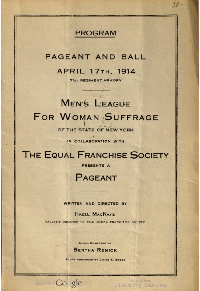 Men's League pageant flyer Program for the 1914 Suffrage Pageant