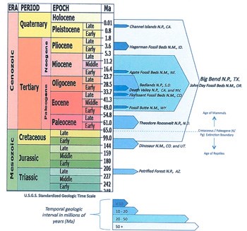 Fossil timeline of NPS areas