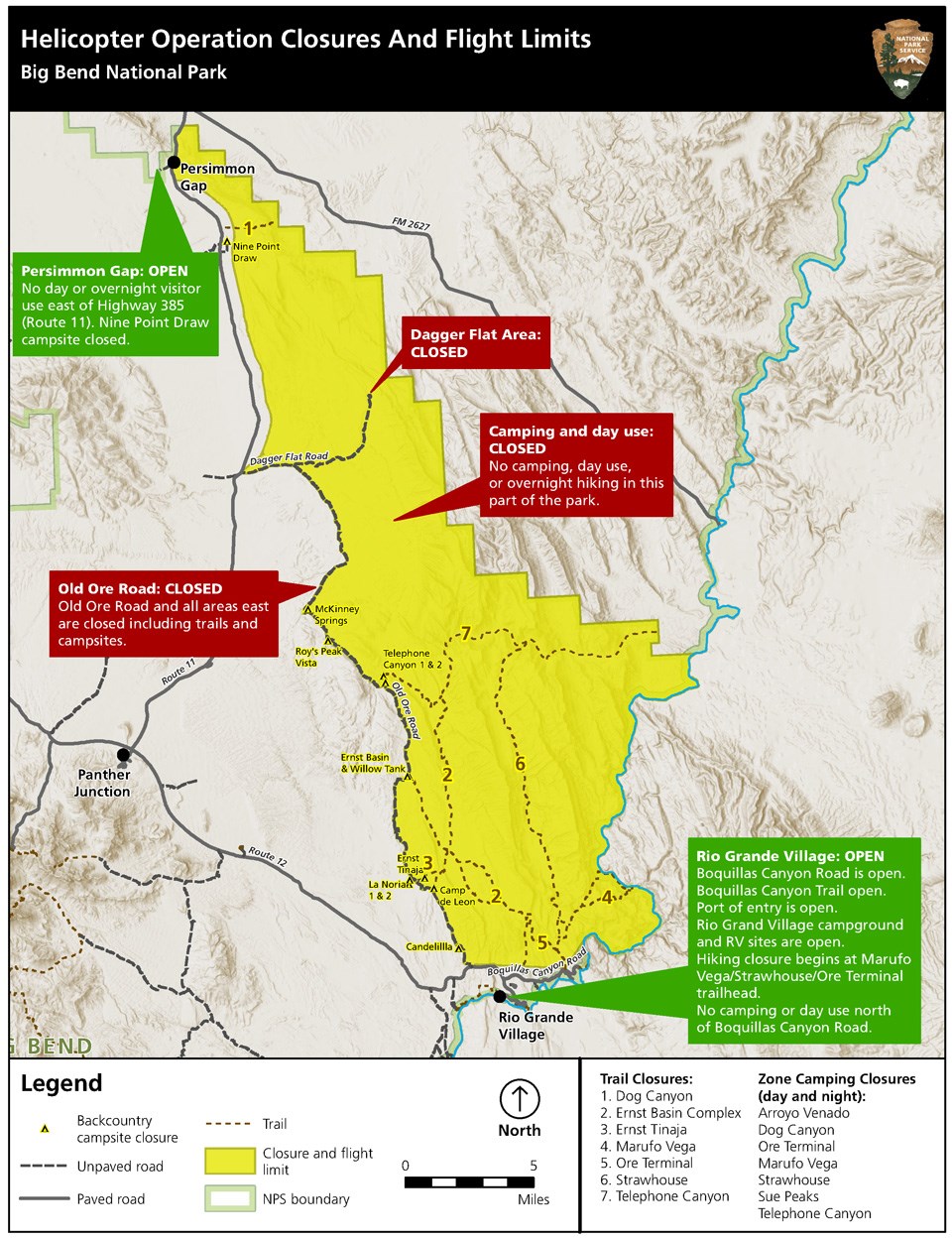 Map of temporary closures for Aoudad control Map of temporary closures for Aoudad control