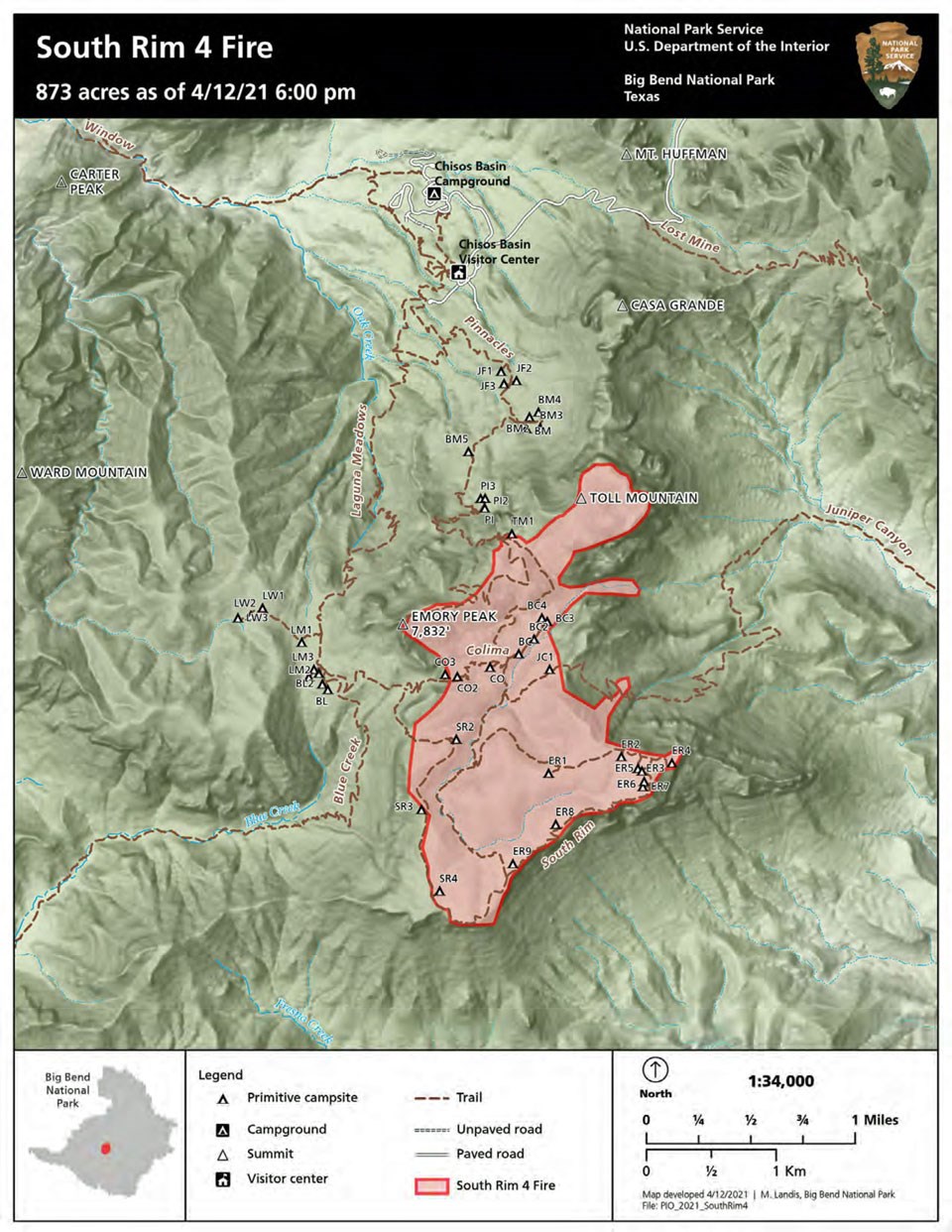 South Rim fire map 4-12 South Rim fire map 4-12