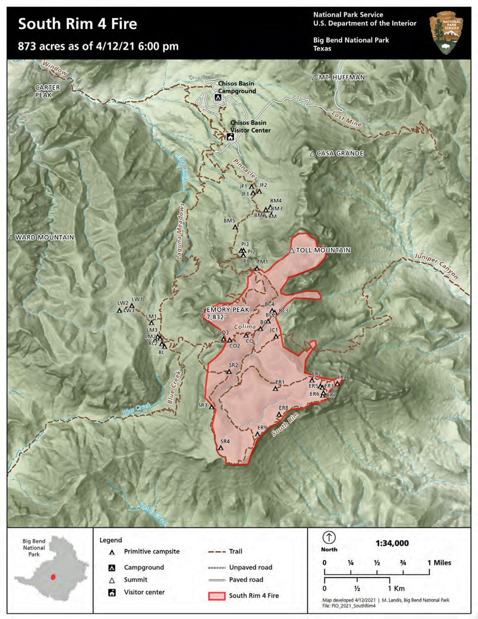 South Rim fire map 4-12