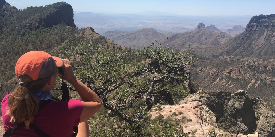 Visitor enjoying the Chisos Mountains