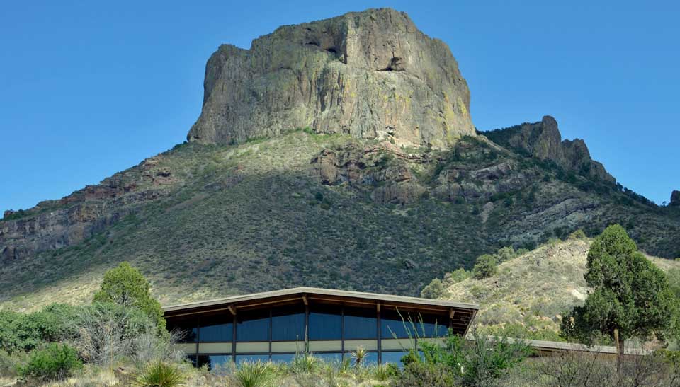 Chisos Mountains Lodge is located at the base of Casa Grande peak.