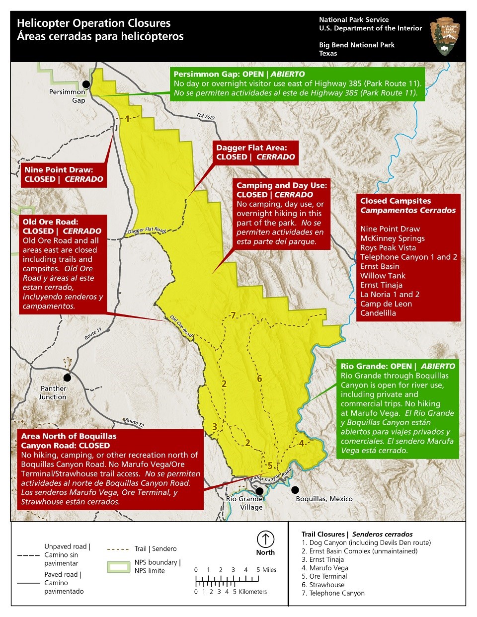 Map of closure areas for aoudad survey