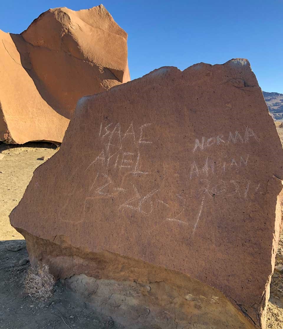 Vandalism on rock art panel in Big Bend National Park