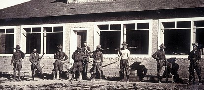 Members of the 14th U.S. Cavalry pose in front of the W.K. Ellis home at Glenn Springs, 1916.