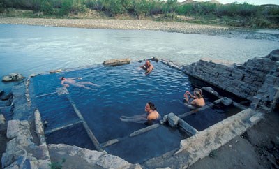 soaking in the hot spring