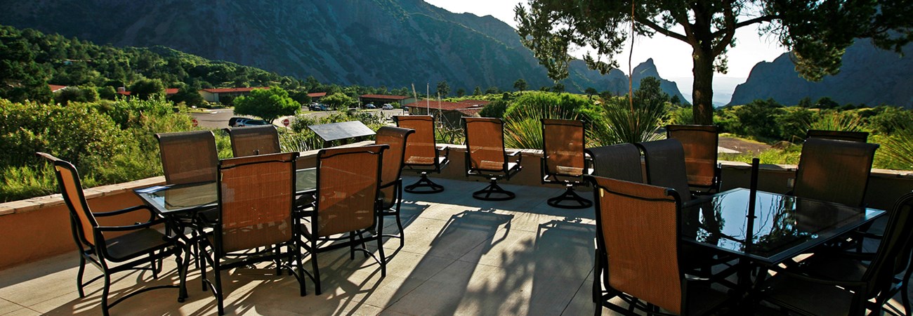 Dining porch at the Chisos Mountains Lodge.