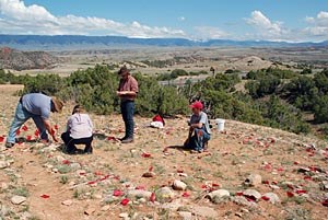 Field school students map tipi ring at the Two Eagles site, Bighorn Canyon NRA.