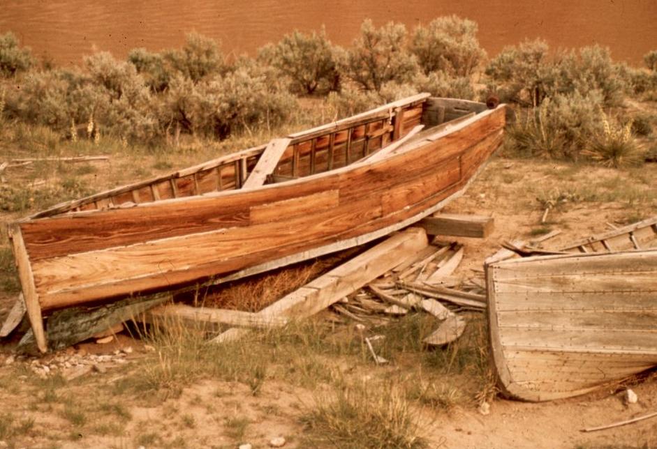 Doc Barry's boats at the Bighorn River below Hillsboro in the mid-1960's