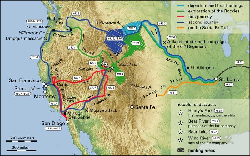 Map of Jedediah's Smith Explorations of the West
