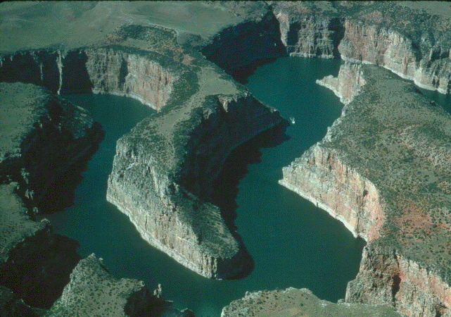 Meanders of the river have eroded the Madison Limestone Meanders of the river have eroded the Madison Limestone