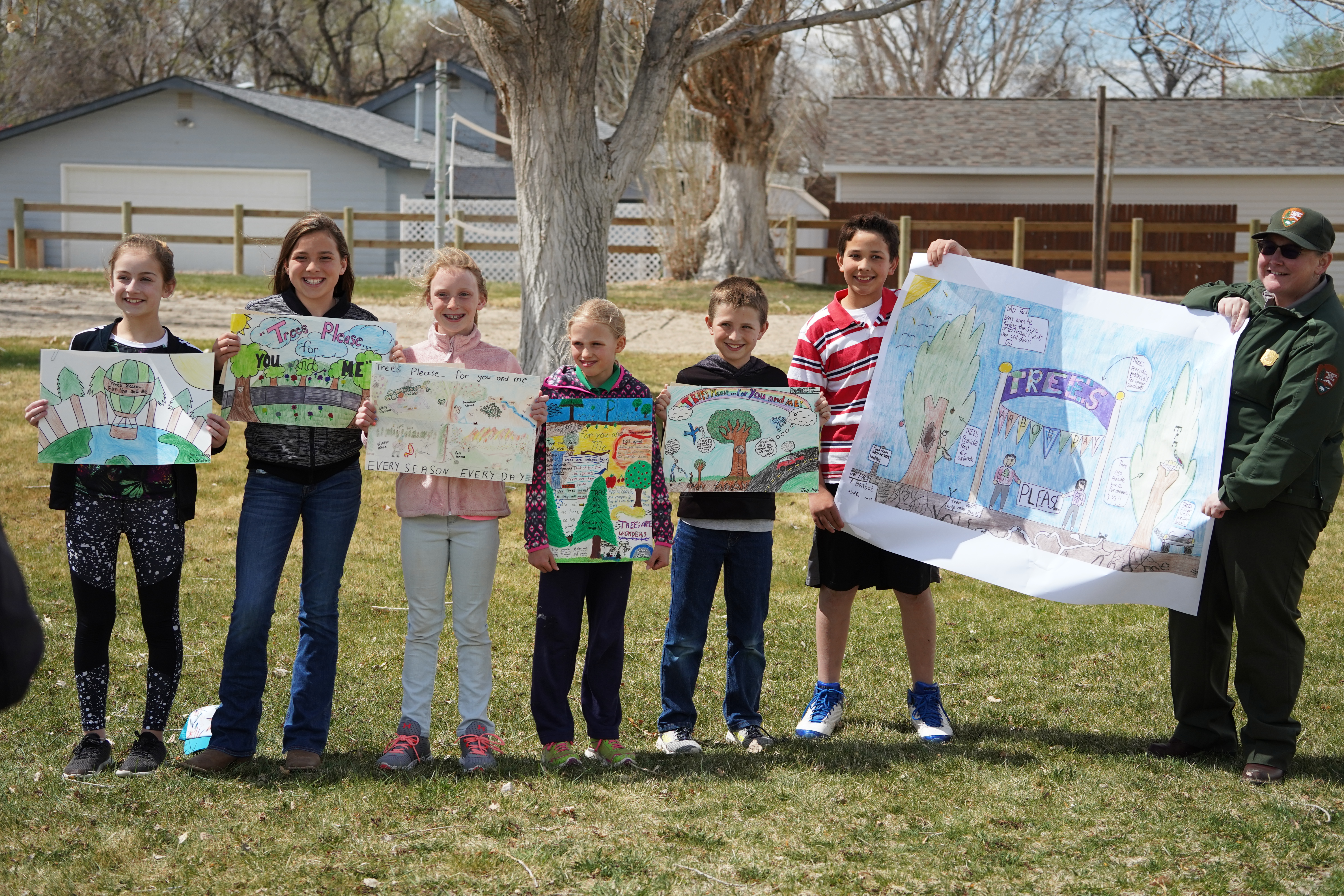 Six 5th grade poster winners pictured at Constitution Park in Lovell, Wyoming.