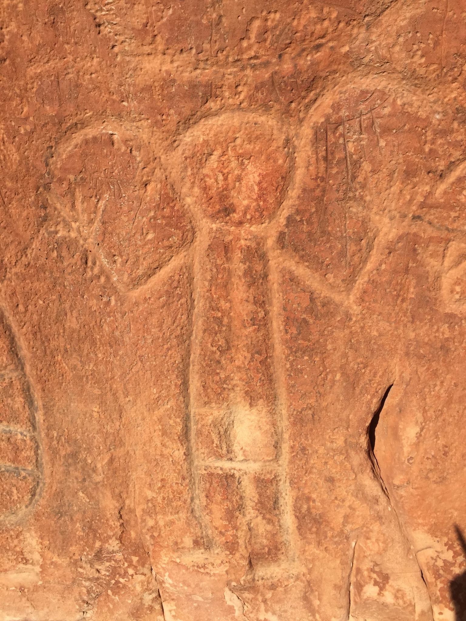 Petroglyph of a human at Medicine Lodge State Park.