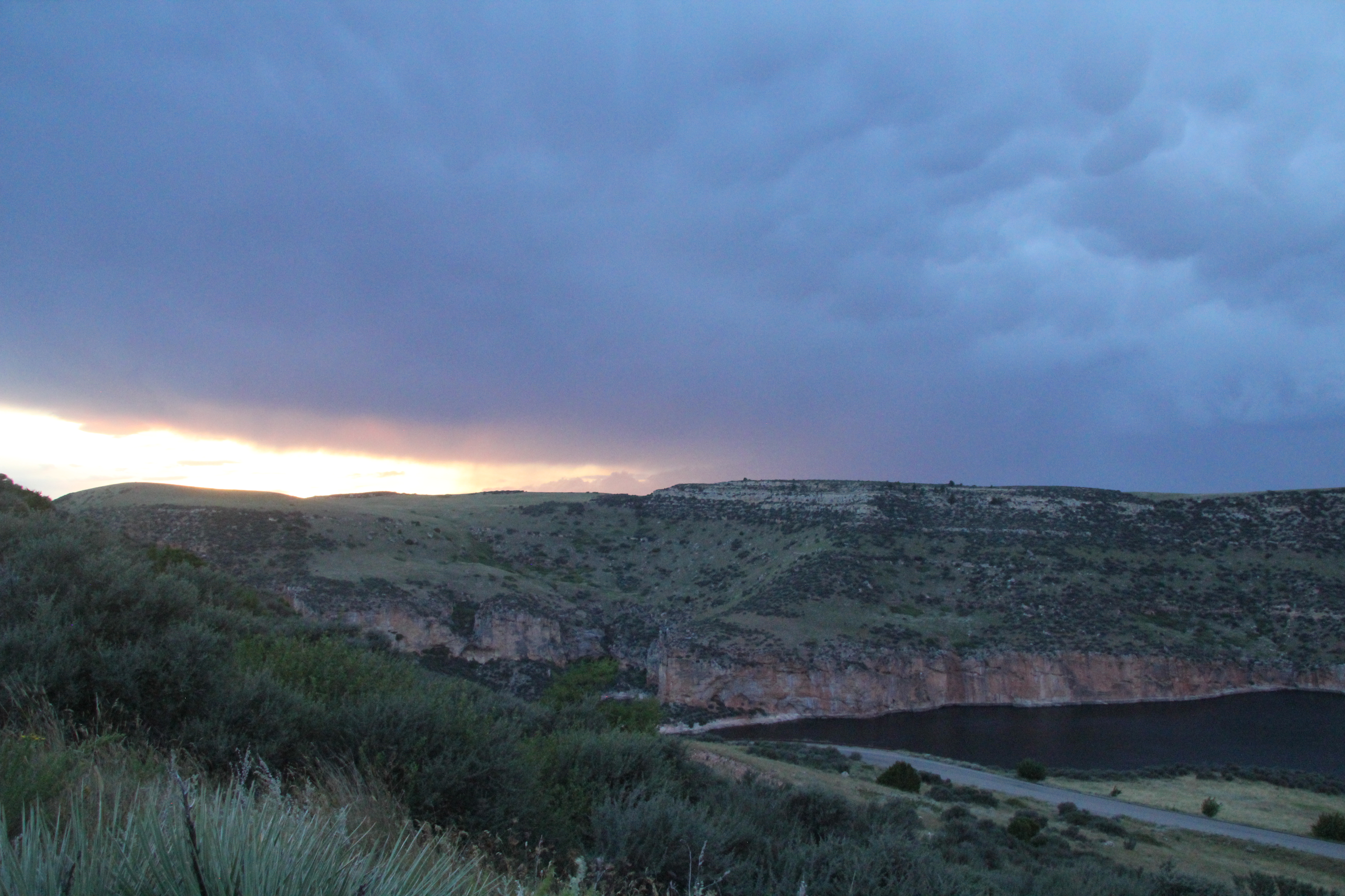 Sunset along Ok-A-Beh road with the lake in the background.