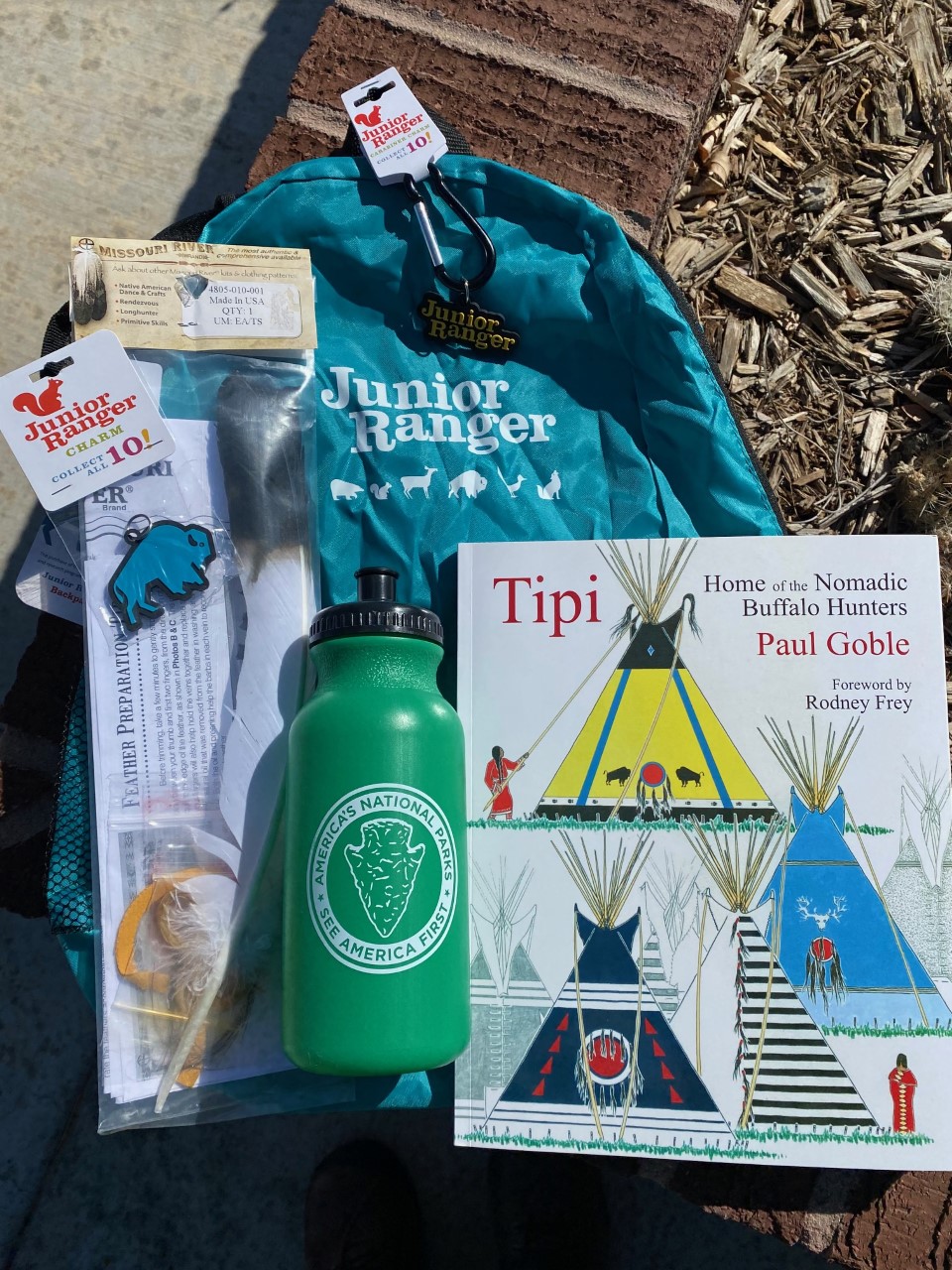 Jr Ranger Prize Package Junior Ranger backpack, book, activity, and key chain prize package.