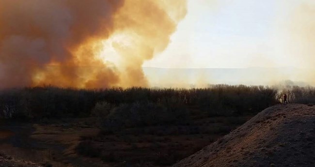 desert landscape with forest fires and haze