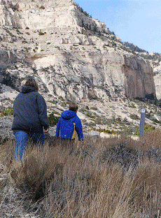 Mother and son hiking the Upper Layout Creek Trail Mother and son hiking the Upper Layout Creek Trail