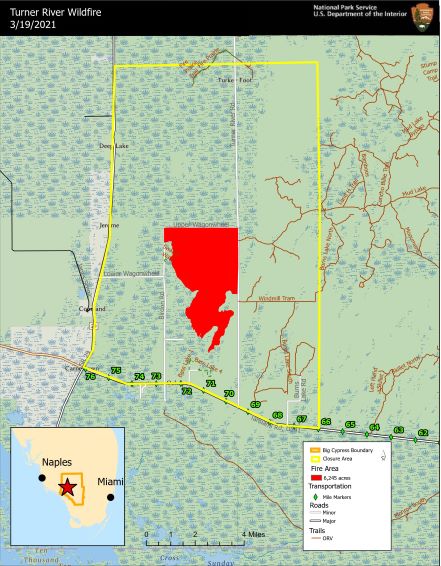 Map of Turner River Wildfire and Surrounding Area Map of Turner River Wildfire and surrounding area. Fire area is depicted in red.