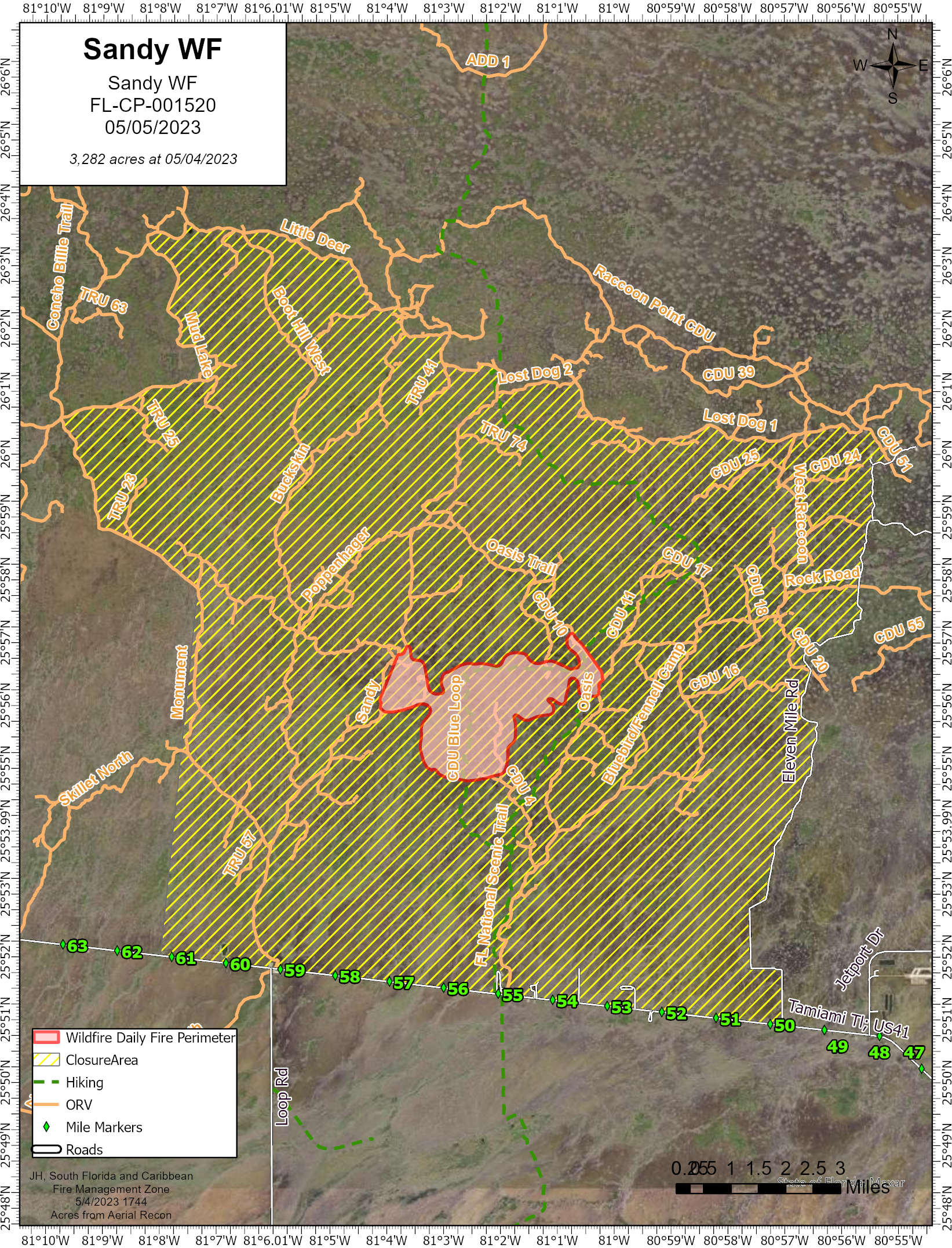 Map of Sandy Wildfire with Closure Area Map of Sandy Wildfire with Closure Area