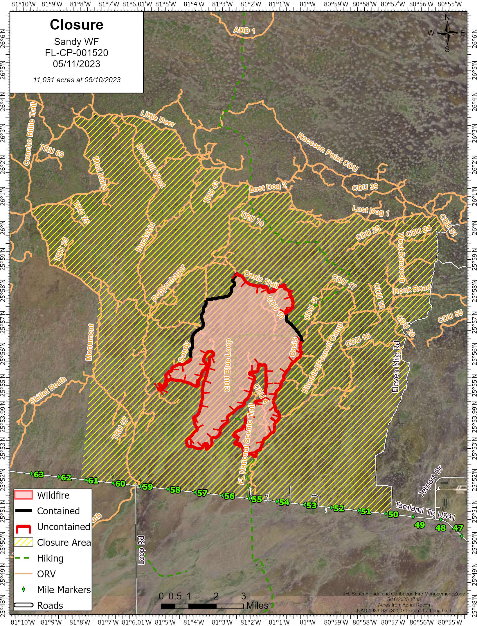 Sandy Fire Perimeter and Closures 05/11