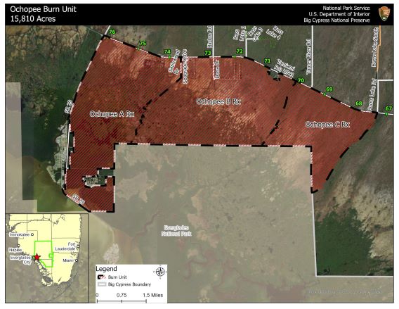 Ochopee B Prescribed Burn Unit Big Cypress National Preserve, map of Ochopee B Prescribed Burn Unit and surrounding area