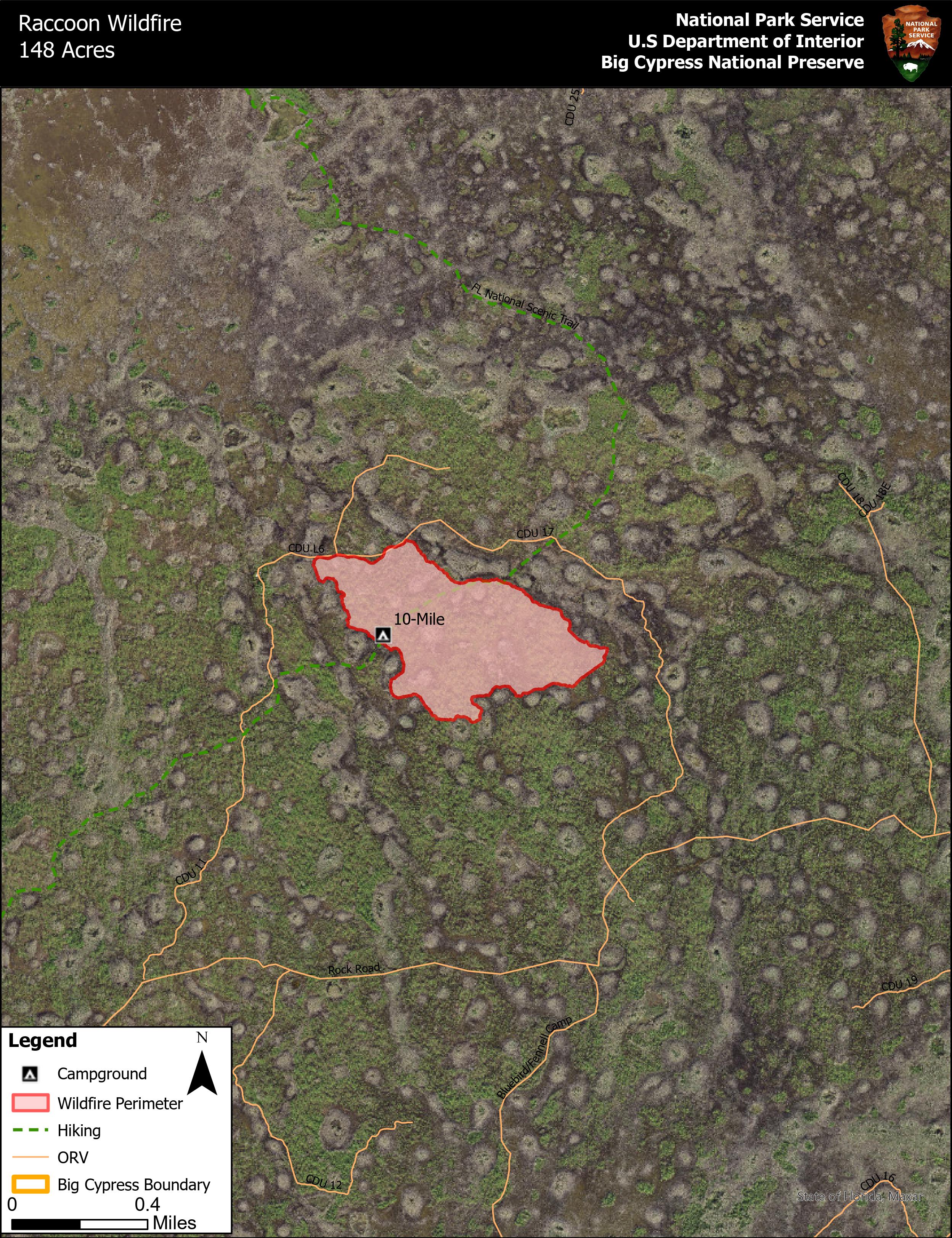 Raccoon WF public map zoomed out Map of Raccoon Wildfire
