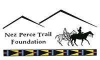 A logo that illustrates two Nez Perce riders on horse back and mountains. It reads "Nez Perce Trail Foundation."