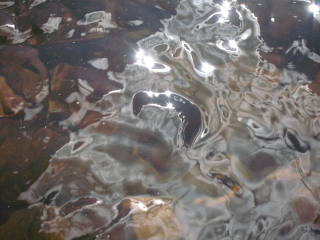 Sunlight shining on river water.