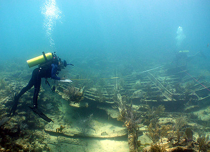 Marine archaeologist David Choate maps the wreck of the <i>Erl King</i>.