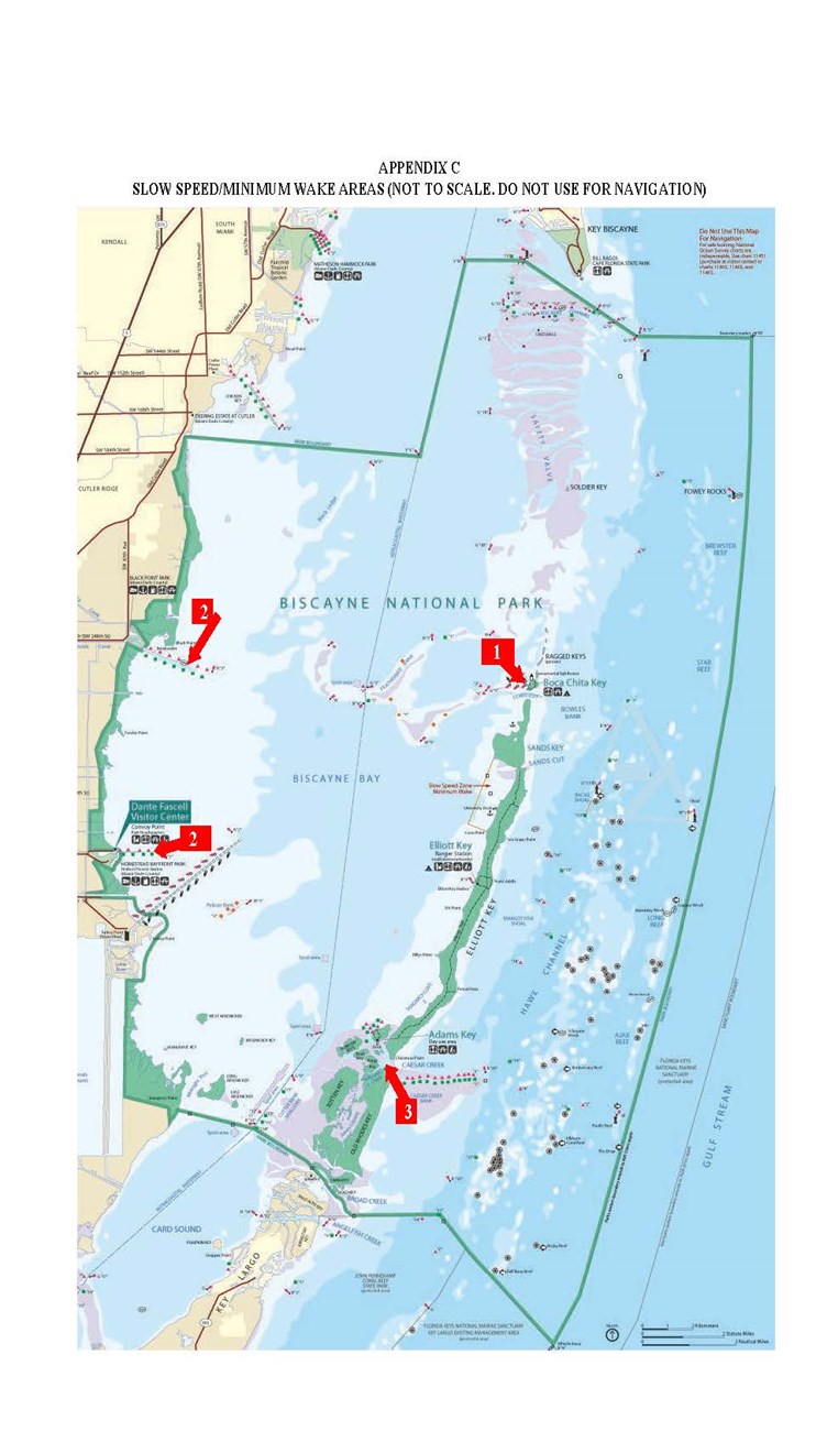 Map of slow speed minimum wake areas in Biscayne National Park