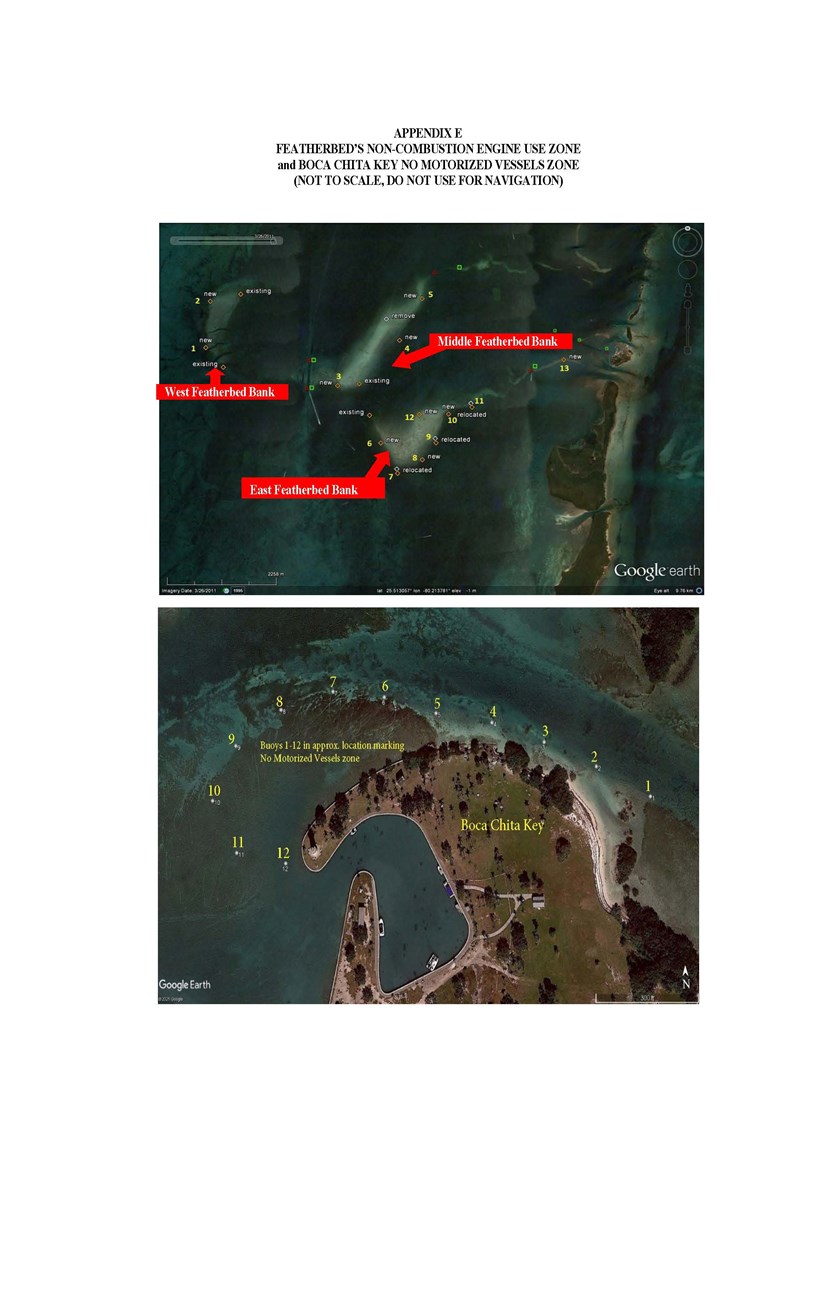 Map of Featherbed's Non-Combustion Engine use zone and Boca Chita Key No Motorized Vessels zone