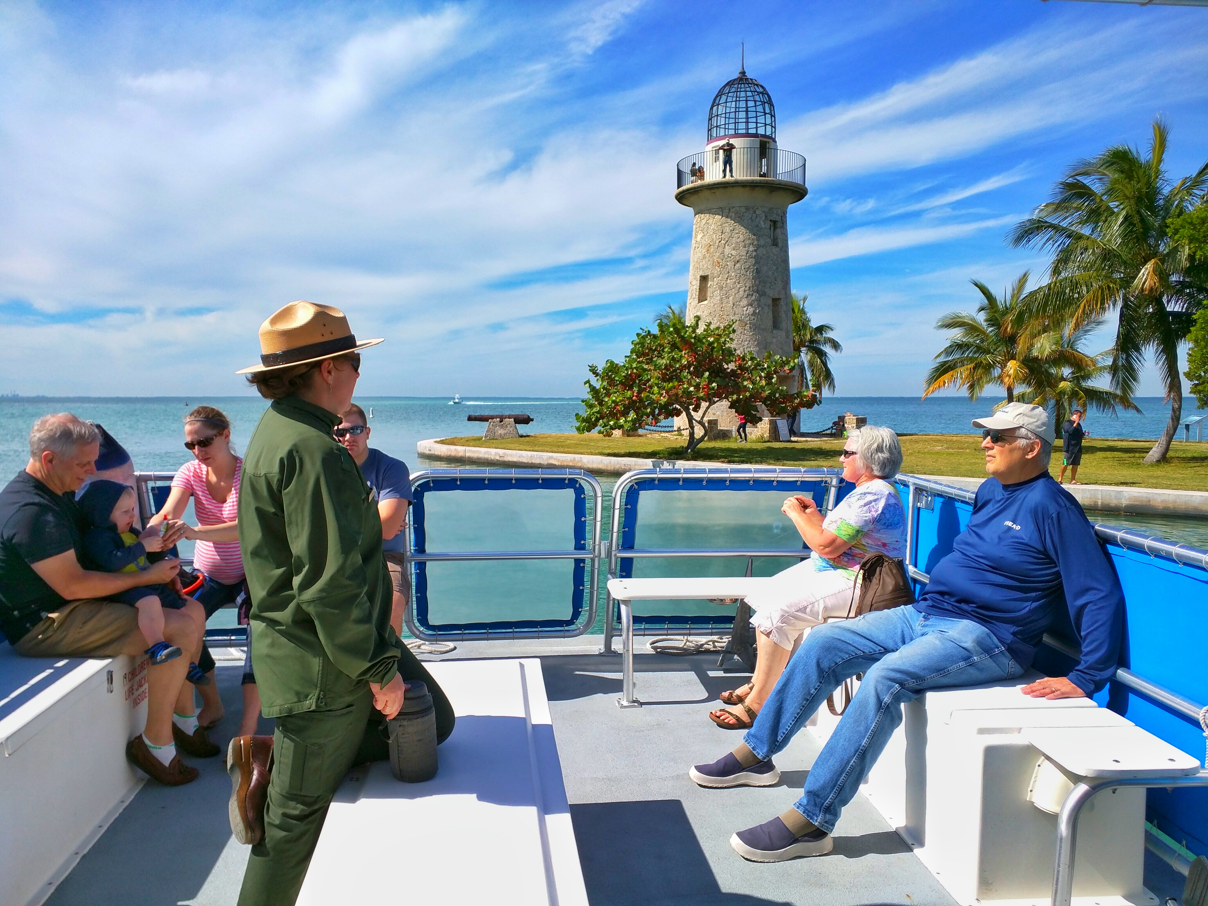 Biscayne National Park interpreter presenting tour for park visitors. Biscayne National Park interpreter presenting tour for park visitors.