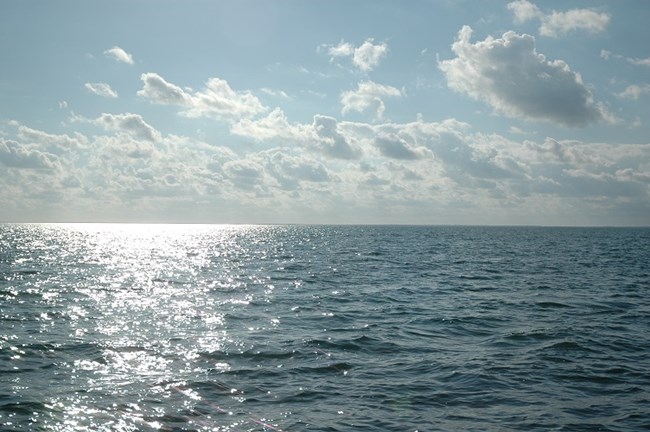 bisc calm ocean under a blue sky