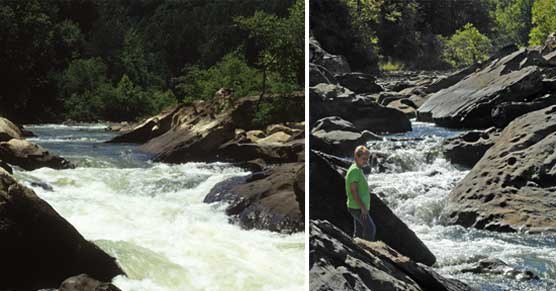 Angel Falls Rapids at low and high flow.