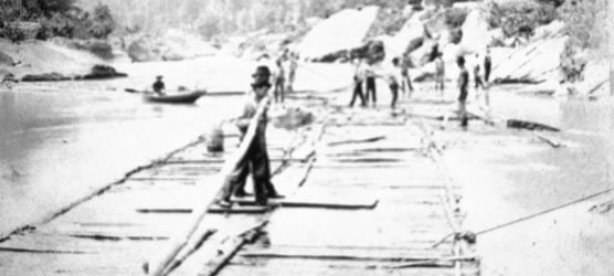 Log raft on the Big South Fork river. Log raft on the Big South Fork river.