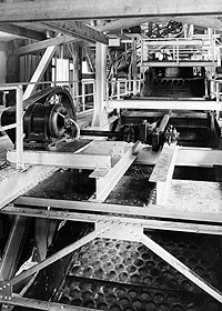 Interior of Blue Heron Tipple showing the screens used to sort coal by size. Interior of Blue Heron Tipple showing the screens used to sort coal by size.