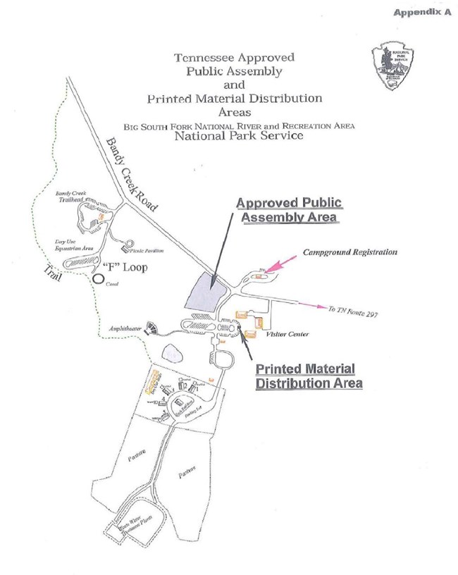 Map of first amendment areas around Bandy Creek