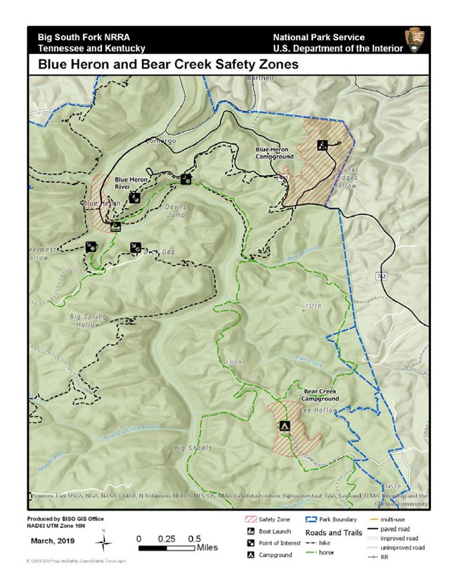 Map of safety zones around Blue Heron and Bear Creek
