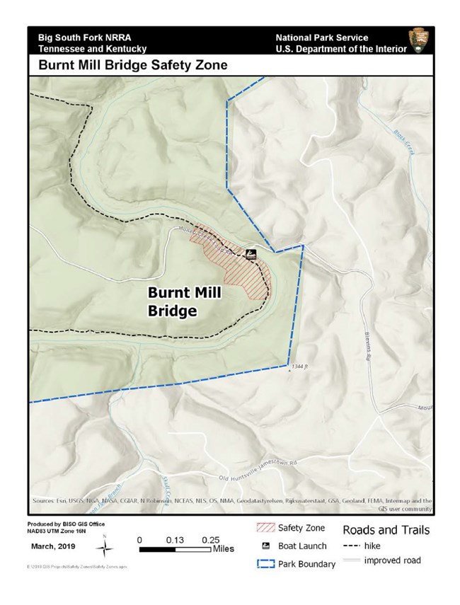 Map of safety zone around Burnt Mill Bridge