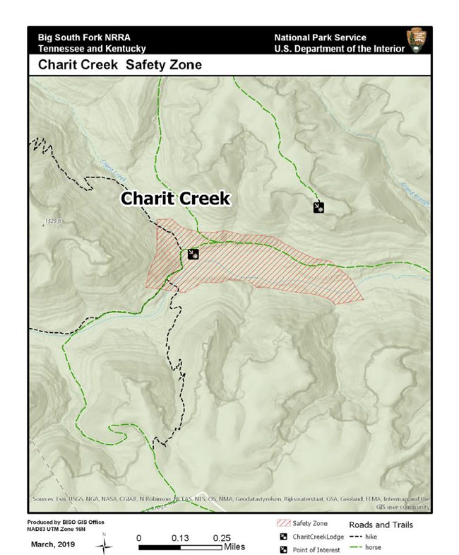 Map of safety zone around Charit Creek